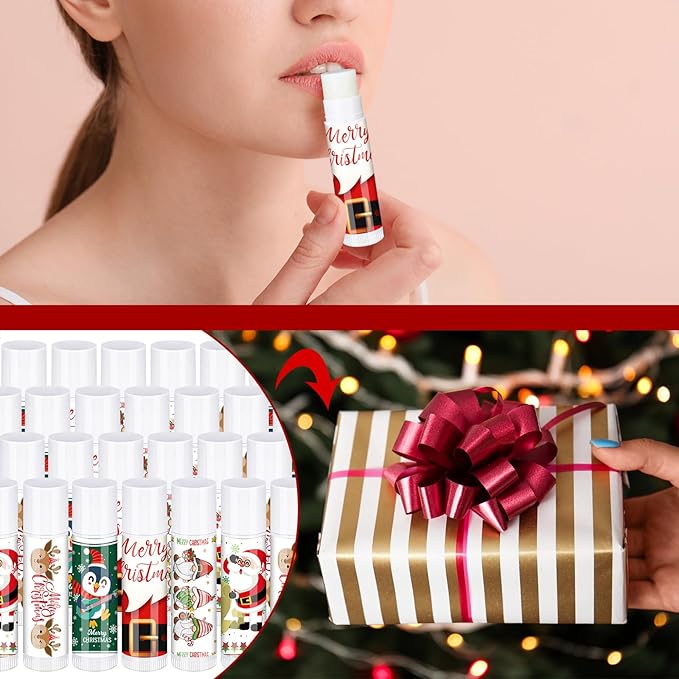 50 Pcs Pink Princess Lip Balm Bulk Pink Girl Lip Care Products Pink Girl Birthday Party Supplies Princess Party Gifts for Kids Women Bachelorette Party Bridal Baby Shower(Classic Christmas Styles)-Velvo Beauty