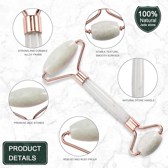 Jade Roller for Face, Facial Roller Massager Skin Care Tool, Gua Sha Facial Tools for Face, Neck, Eyes, Reduce Puffiness of The Skin-Velvo Beauty