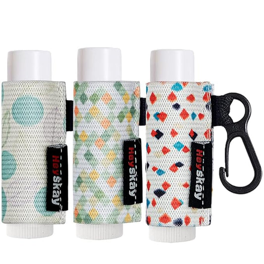 3pcs Lip Balm Holder Sleeves Keychain Chapstick Holder Keychain Lip Gloss Holder Chapstick Elastic Sleeves (Geometric Pattern)-Velvo Beauty