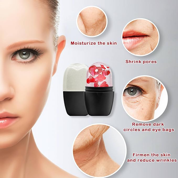 XHJRI Ice Face Roller Massager,Ice Cube Roller for Face, Eyes and Neck Naturally Conditioning and Skin Care,De-Puff Eye Bags,Reduce Migraine Pain,Reusable Massage Silicone Ice Mold (New Black White)-Velvo Beauty