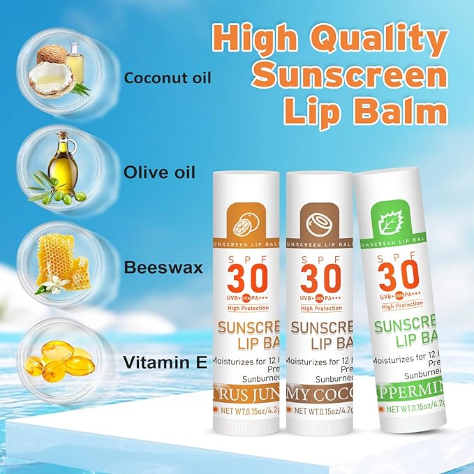 SPF 30 Lip Balm with Sunscreen, SPF Lip Balm Bulk Travel Size-64 Pack, Hydrating Lip Balm Pack with Vitamin E and Coconut Oil- 8 Flavors-Velvo Beauty