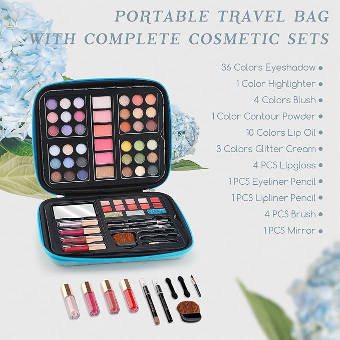 Color Nymph Makeup Palettes Makeup kits for Girls Any Ages, Teens Makeup Pallet for Beginner with Reusable Handbag, Eyeshadow Palette with Blushes Bronzer Highlighter Lipgloss Lip Oil Brushes Mirror-Velvo Beauty