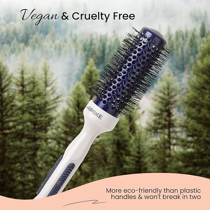 AIMIKE Nano Ionic Tech Small Round Brush, Ceramic Round Brush for Blow Drying, Styling and Boost Volume, Natural Wood Round Hair Brush, One Piece Design - 1.4 Inch/35mm-Velvo Beauty