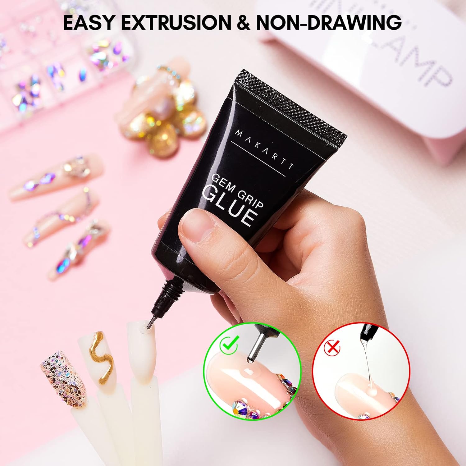 Makartt No Wipe Rhinestone Glue for Nails, 30G Super Strong Nail Charm Glue Bling Gel for 3D Decorations Nail Art Gems Jewelry Diamond for Nail Techs Supplies Beginners, Nail Lamp Required-Velvo Beauty