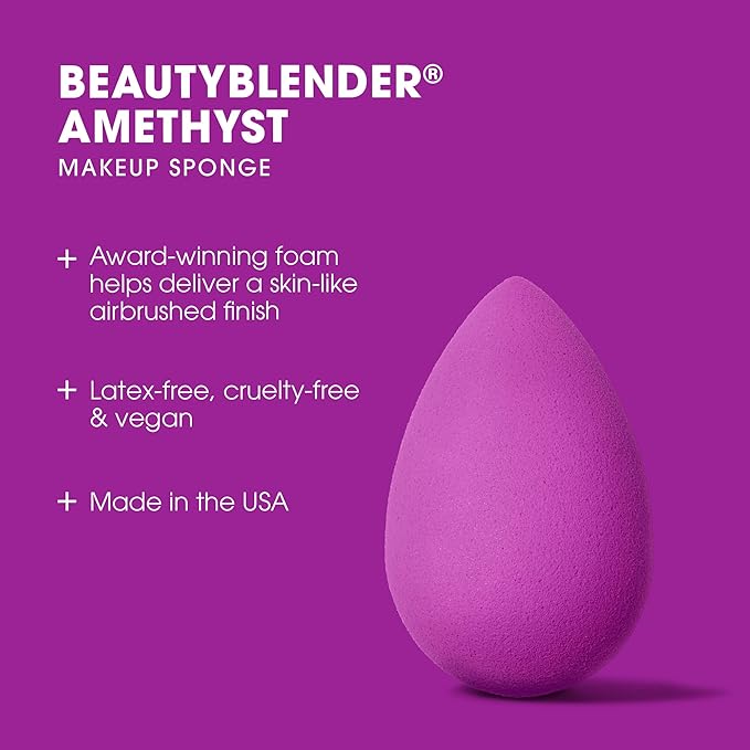 Beautyblender® | Amethyst Beauty Blender Makeup Sponge, Super-Soft Foam Easily Blends Foundations, Powders & Creams, Made in USA, Reusable, Washable, Streak Free Application, Vegan, Cruelty Free-Velvo Beauty