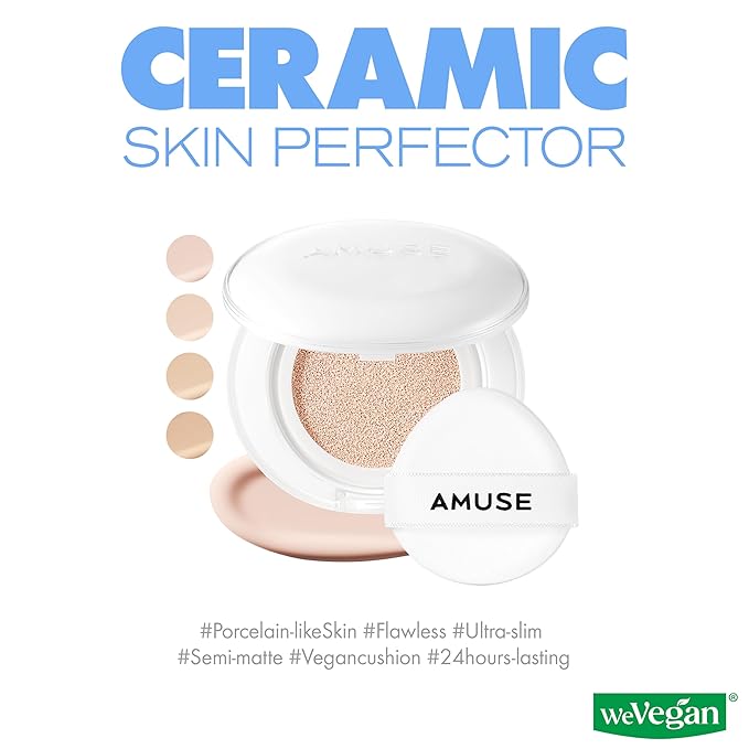 Amuse SEOUL Ceramic Skin Perfector Cushion Foundation Refill | Long-lasting, Lightweight, Semi-matte, Flawless Coverage, Hypoallergenic, Korean Beauty, Vegan(15g / 0.52 oz.) ([Refill] 02 HEALTHY)-Velvo Beauty