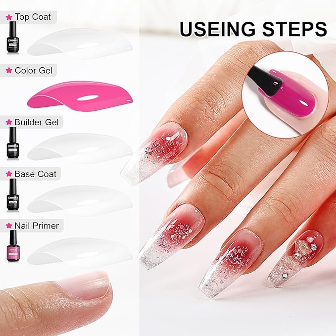 JODSONE 4 Bottles of 15ML Nail Primer Base Coat Top Coat and Builder Gel Which Helps Better Fit the Gel Polish-Velvo Beauty