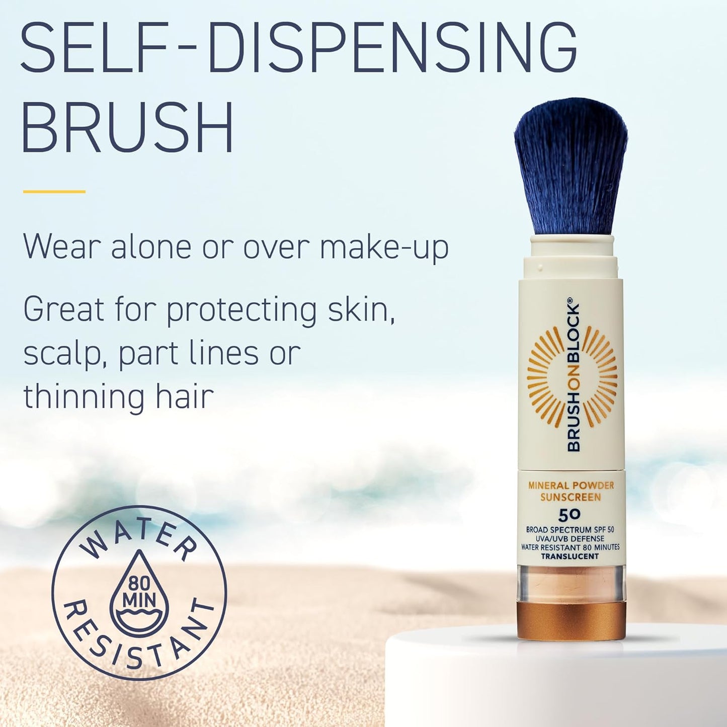 Brush On Block SPF 50 Mineral Powder Sunscreen, Translucent, Broad Spectrum, Water Resistant Face Protection, For All Skin Tones & Types, Reef Friendly, Mfg in USA-Velvo Beauty