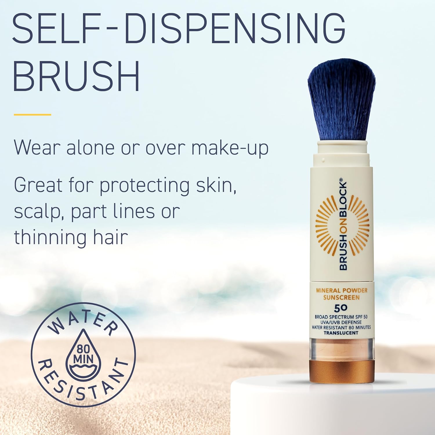 Brush On Block SPF 50 Mineral Powder Sunscreen, Translucent, Broad Spectrum, Water Resistant Face Protection, For All Skin Tones & Types, Reef Friendly, Mfg in USA-Velvo Beauty
