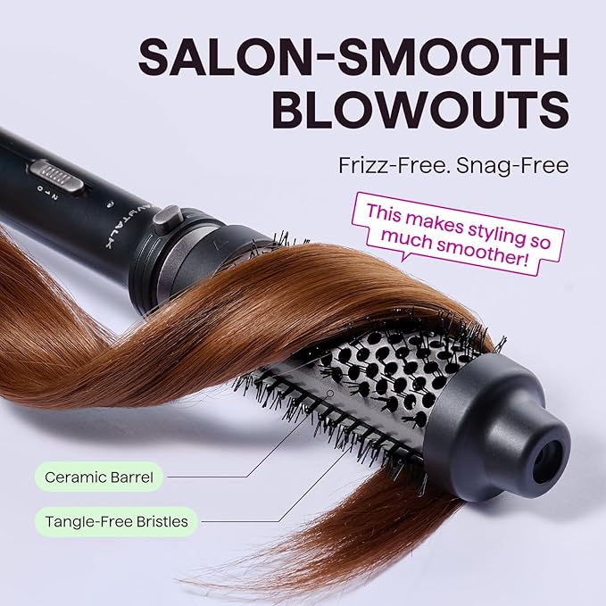 Wavytalk Thermal Brush, 1 1/2 inch Heated Round Brush with Detachable Head, Velvet Pouch and Dual Voltage for Travel, Easy to Create Blowout Look, Classic Black-Velvo Beauty