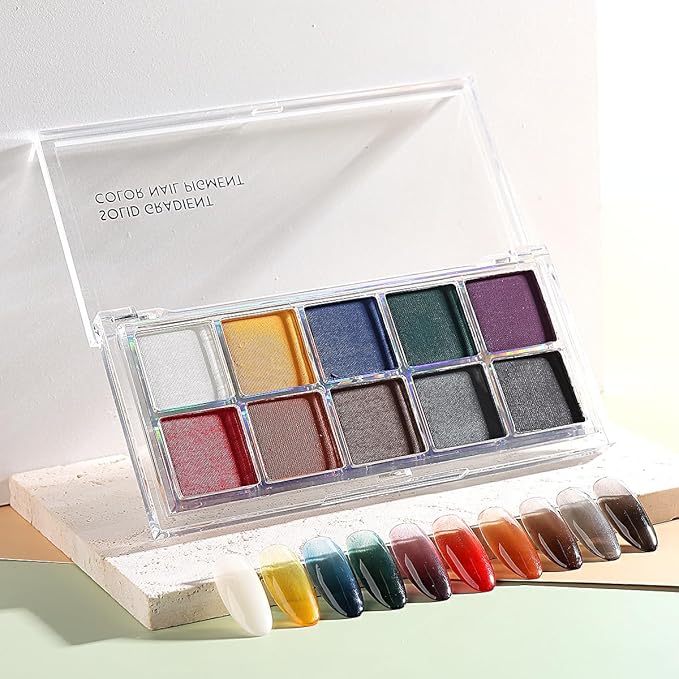 10 Colors Solid Fluorescent Neon Pigment Powder Set Gradient Iridescent Aurora Mermaid Pearl Glitter Dust Kit for Home Salon Nail Art Designs-Velvo Beauty