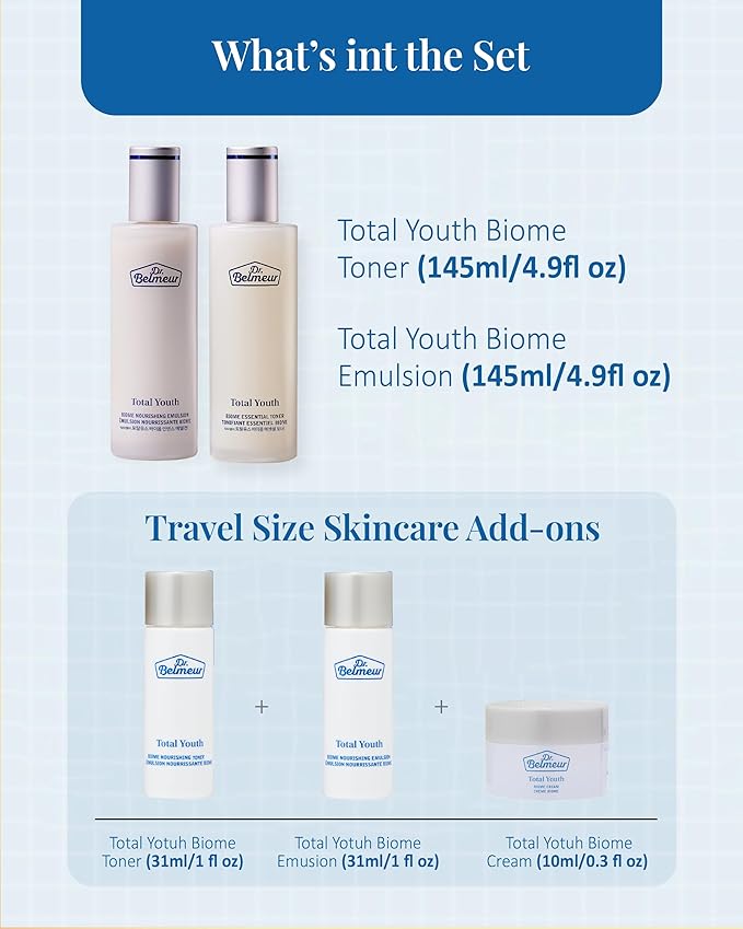 Total Youth Biome (Skincare Set, 12.2fl oz) - Premium Total Age-Defying Toner + Emulsion Set for Wrinkles, Elasticity, Hydration & Skin Tone. Korean Skin Care by LG Beauty. Collagen,-Velvo Beauty