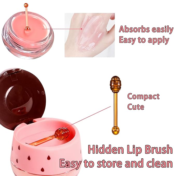 3 PCS Bee Lip Balm Honey Pot, Honey & Strawberry & Apple Lime Lip Mask Overnight Propolis Moisturizing Lip Balm Hydrating Prevention Dry and Crack Lip Scrubs Exfoliator Lip Wrinkle Care (Set A)-Velvo Beauty