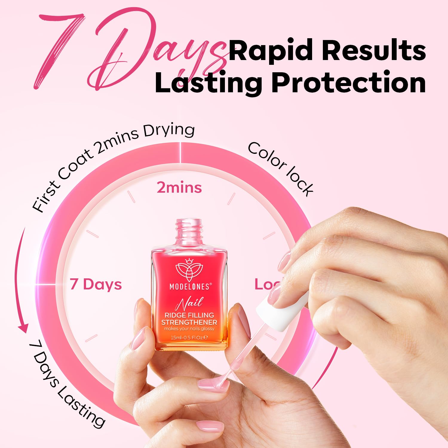 modelones Nail Strengthener Jelly Pink Nail Polish Repair 8-in-One Nail Ridge Filler Nail Strengthener and Growth for Damaged Nails 15ml-Velvo Beauty