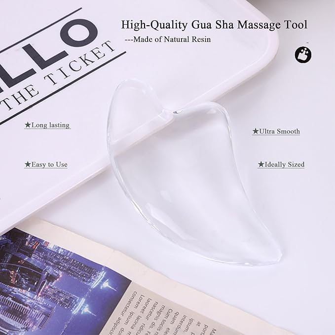 Transparent Gua Sha Facial Tools Natural Resin Face Massage Tool, Body Gua Sha Lymphatic Drainage Massager Fascia Blaster for Cellulite Remove Skin Care, Relieve Muscle Tension and Jawline Sculpting-Velvo Beauty