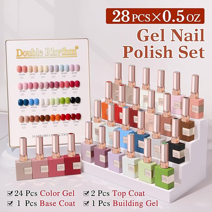 Double Rhythm 28Pcs 0.5Oz Gel Nail Polish Set Same Color Same Bottle Soak Off Gel Polish Kit Nail Art Manicure Salon DIY at Home for Women (White Pink Collection-T24-2)-Velvo Beauty