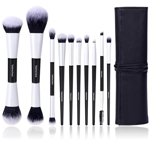 Makeup Brush Set 10pc, Dual-Ended Makeup Brushes For Bronzer, Contour, Eyeshadow, Blush, Concealer, Foundation-Velvo Beauty