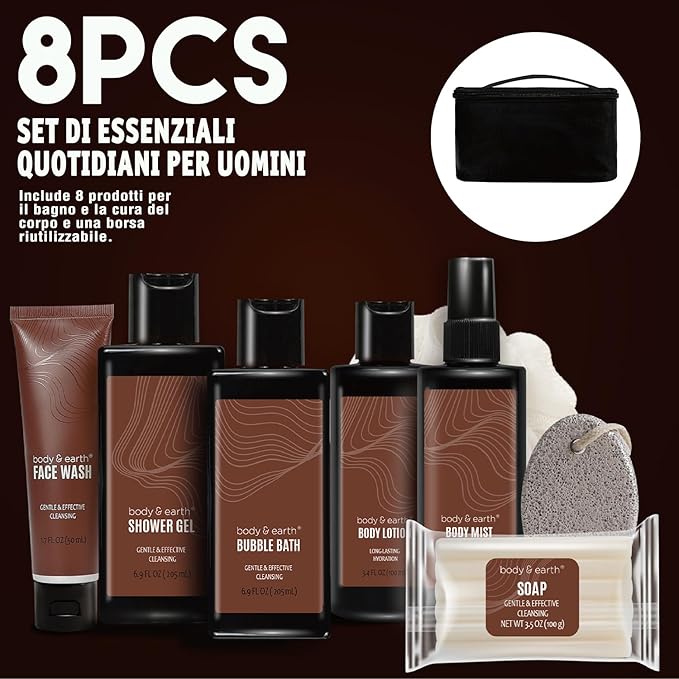 Bath and Body Gift Baskets for Men Body & Earth Sandalwood Mens Bath Set with Body Lotion, Face Wash, Shower Gel, Bubble Bath, Loofah & More, Gift Set for Men,regalos para hombre,Christmas Gifts-Velvo Beauty