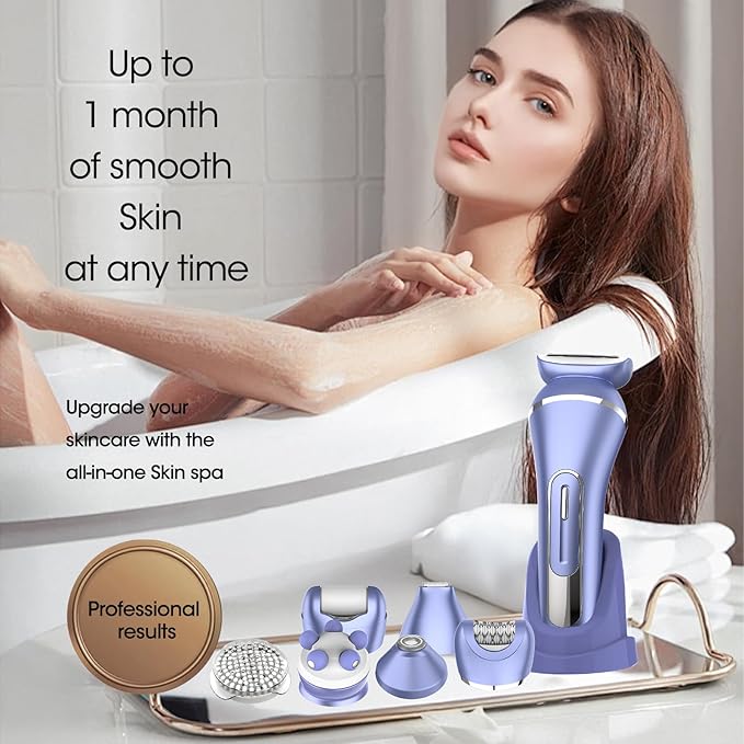 Epilator for Women, 7 in 1 Hair Removal for Women, Body Shaver, Bikini Trimmer, Face Razor, Facial Brush, Face Massage, Foot Callus Remover, IPX7 Waterproof Electric Shavers, Ideal Female Gift-Velvo Beauty
