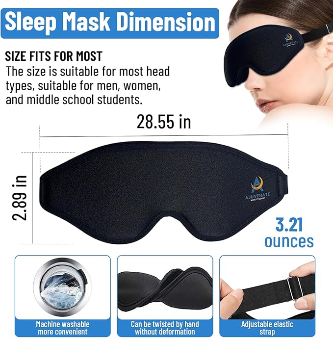 3D Sleep Mask for Men Women | 100% Blackout, Zero Eye Pressure, Breathable Material | Comfortable Night Blindfold for Sleeping, Travel and Meditation (Black)-Velvo Beauty
