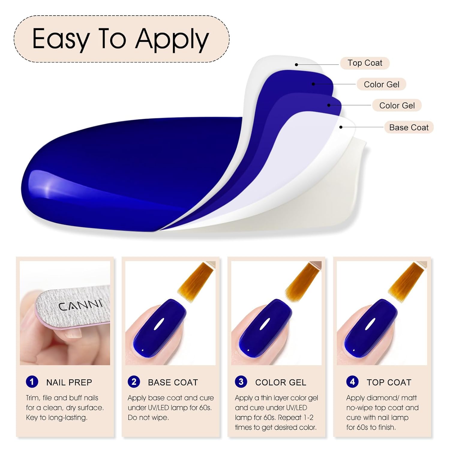 CANNI Royal Blue Gel Nail Polish – Classic Deep Navy Blue UV LED Soak Off High Gloss, Long Lasting Nail Polish Gel for Salon and Home Manicure-Velvo Beauty