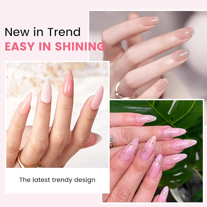 Jelly Gel Nail Polish Kit with U V Light, Hema-Free Milky Nude Sheer White Pink Gliter Gel Polish Set with Base & Top Coat Chrome Nail Powder, 4 Colors Mini Salon Nail Art Starter Gift for Women Girl-Velvo Beauty