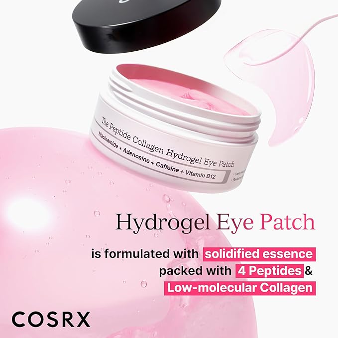 COSRX Under Eye Mask, Peptide Collagen Hydrogel Eye Patch for Puffy Eyes and Dark Circles, 60 Under Eye Patches, Korean Skin Care-Velvo Beauty
