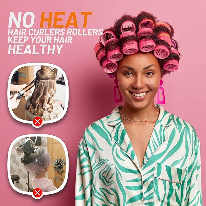 Big Self-Grip Hair Rollers with Stainless Steel Duckbill Clips for Long, Medium Hair and Volume-Velvo Beauty