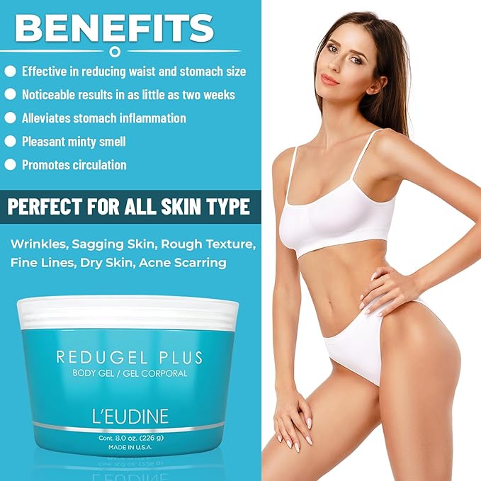 L’EUDINE Redugel Plus Skin Tightening Cream for Body, Firming Cream with Mint Oil, Field Horsetail, Marine Algae, Maca Extract, Skin Firming and Tightening Lotion – 8oz-Velvo Beauty