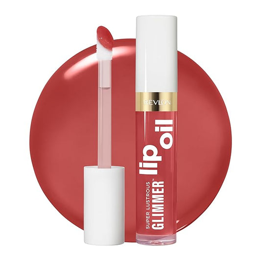 REVLON Super Lustrous Glimmer Lip Oil, Moisturizing & Tinted, Shiny Finish, Made with Plant-Based Squalane, 008 Just Toasty, 0.13 fl oz-Velvo Beauty