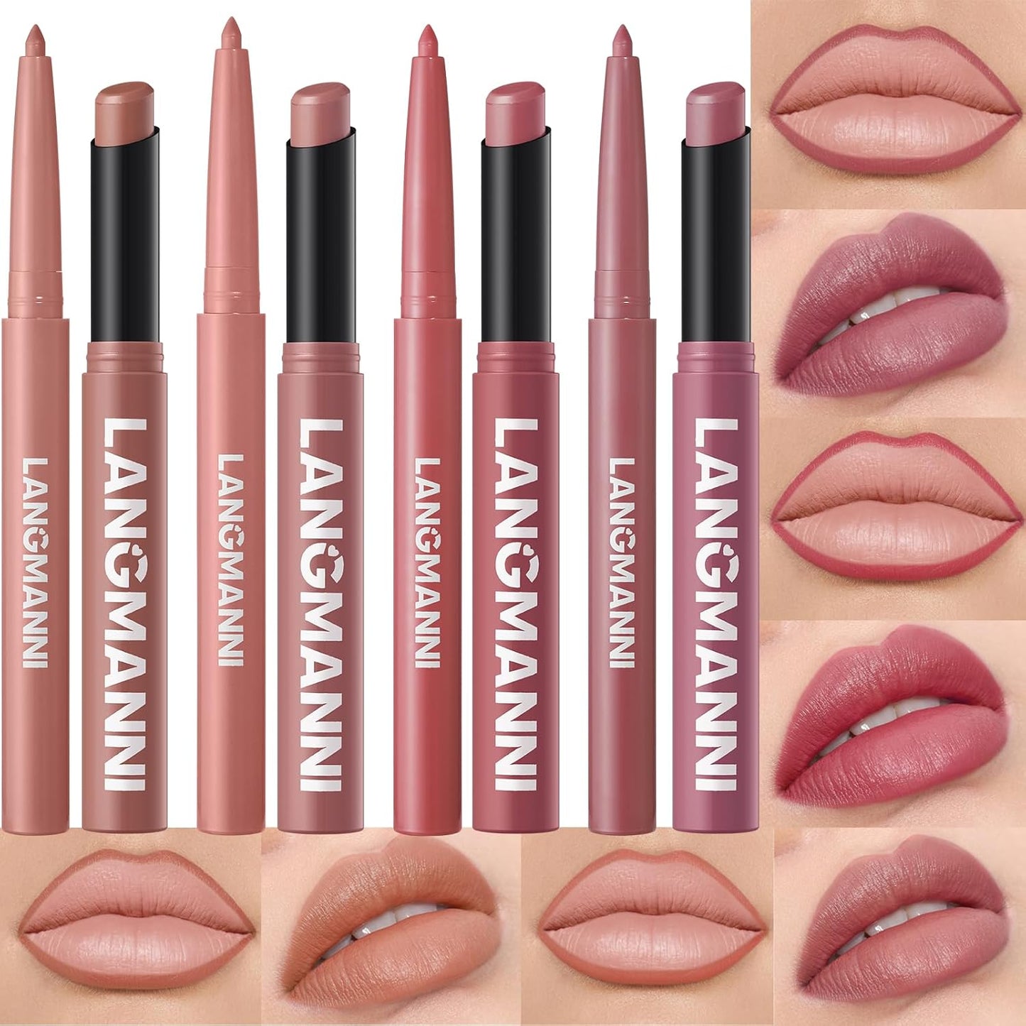 Jolilab 8Pcs Lip Set: 4 Colors Lip Liner+4 Colors Lipstick, Matte/Creamy,Smooth Creamy Texture,Long-Lasting,Bold/Nude Shades for Daily/Party, Vegan, Gift for Makeup Lovers.(#02+04+07+08)-Velvo Beauty