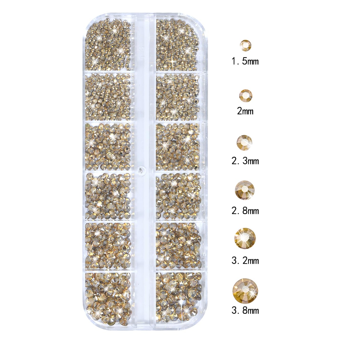 HNUIX Nail Rhinestones - 3D Multi Shape Size Crystal, Champagne Gold Nail Gems, Flat Back, with Kit, for Nail Art, DIY Decorations-Velvo Beauty