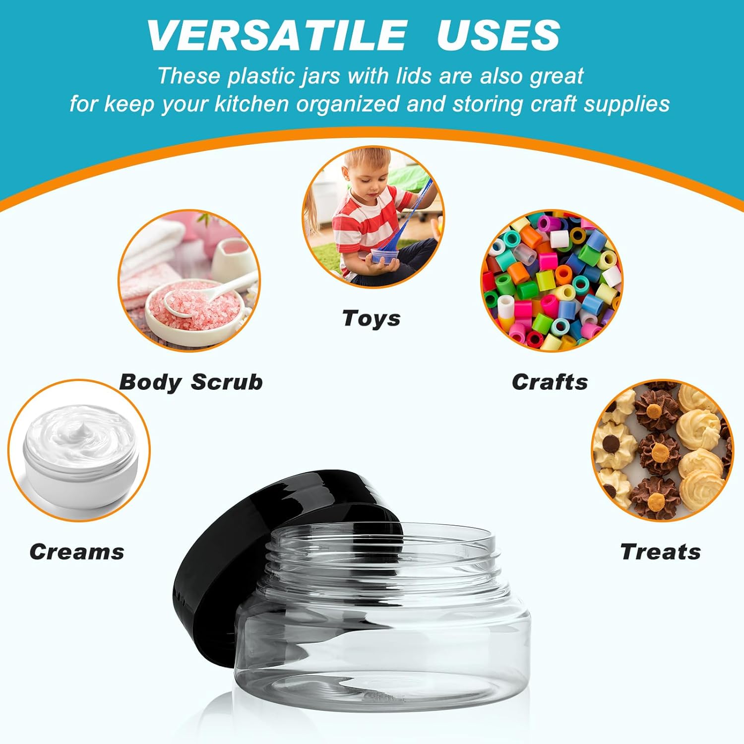 Tessco 48 Pcs Plastic Jars with Lids and Labels Body Scrub Jars Round Refillable Cosmetic Containers Empty Butter Travel Containers for Sugar Scrub Lotions Cosmetics Cream (5 oz,Clear)-Velvo Beauty