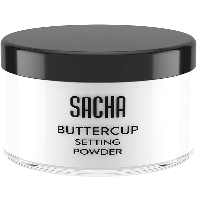 Sacha BUTTERCUP No Color Setting Powder Makeup 1.75 Oz. Translucent Setting Powder for Oily Skin Finishing Powder Loose Powder Makeup Blurring Powder Blurs Fine Lines and Pores For All Skin Tones-Velvo Beauty