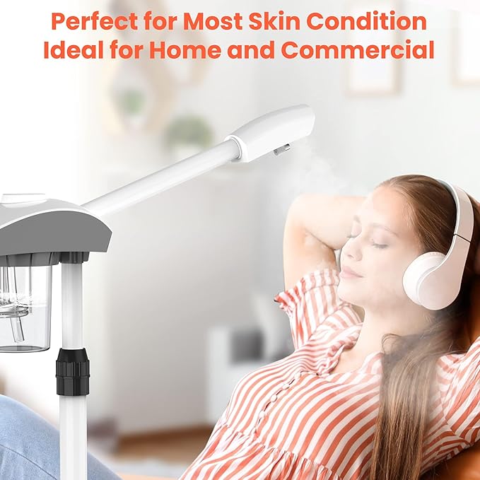 TASALON Professional Facial Steamer Machine on Wheels, Standing Esthetician Steamer with Hot Ozone Mist, Facial Be Used for Skin Rejuvenation, Steamer for Facial Used for Spa or Personal Care, White-Velvo Beauty
