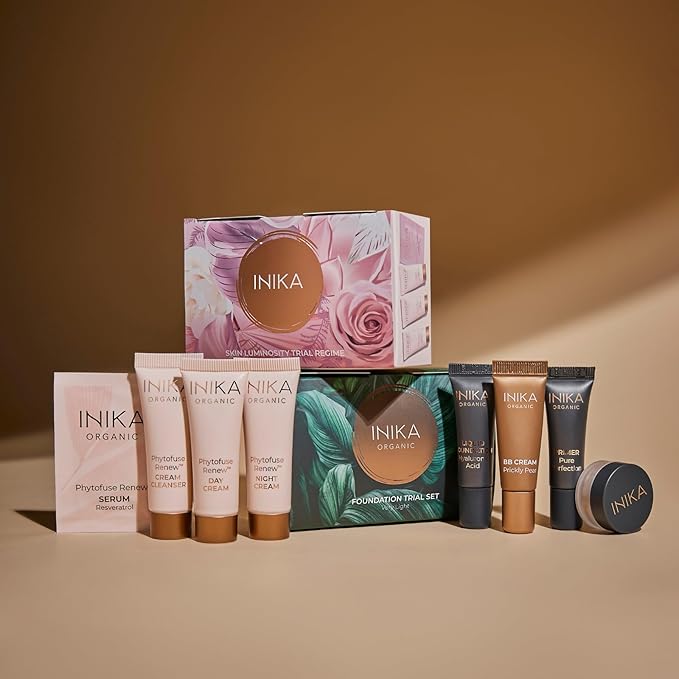 INIKA Organic Foundation Trial Set, Natural Mineral essentials kit, Vegan, Cruelty-Free, Paraben-Free, Rich in Antioxidants and Essential Fatty Acids, Comes in Sustainable Packaging - Tan-Velvo Beauty