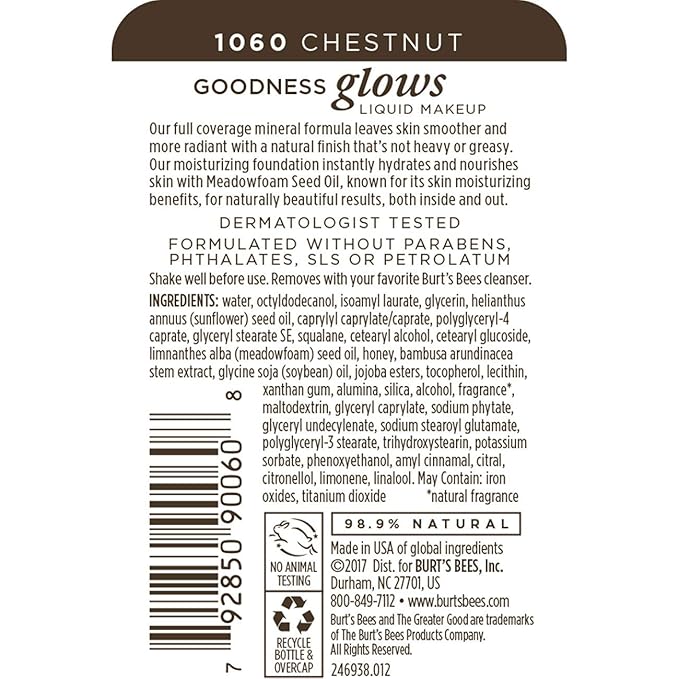 Burt's Bees Goodness Glows Liquid Makeup, Chestnut - 1.0 Ounce-Velvo Beauty