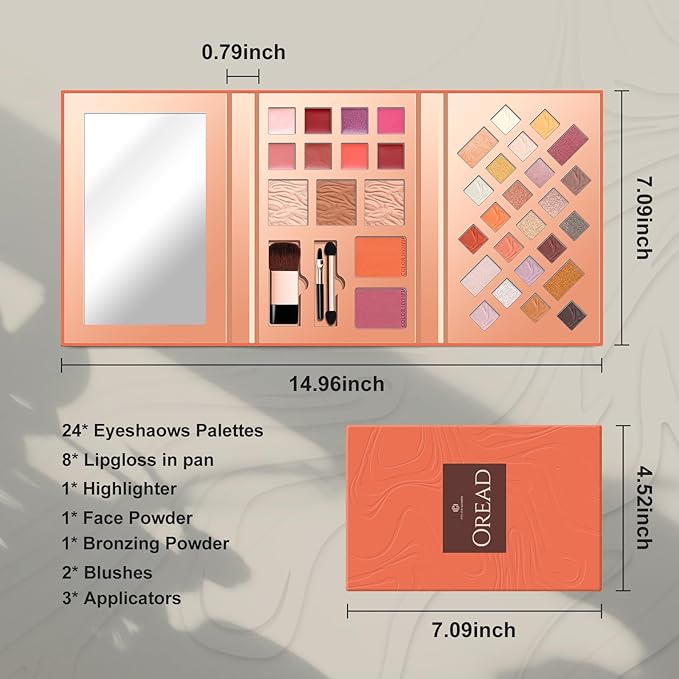 Color Nymph Makeup Kit for Women, All In One Notebook Makeup Palette Set With Mirror for Girls Includes 24 C Eyeshadow Palette,Lipgloss,Face Powder,Blushes (Orange)-Velvo Beauty