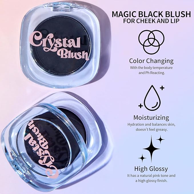 KYDA Black Cream Blush, Color Changing Tint, Magic Black Blush for Cheek & Lip, Natural Pink Glossy Face Blusher, Moisturizing Lightweight, Crystal Make Up Blush-Velvo Beauty