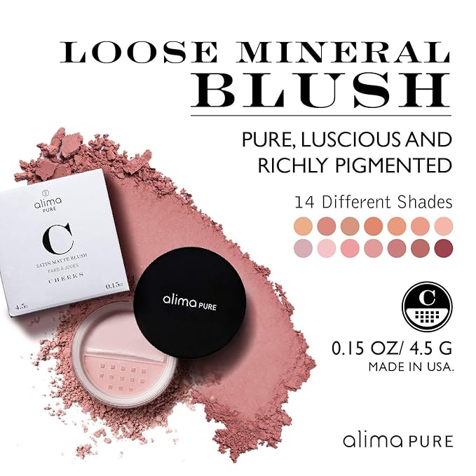 Alima Pure Loose Mineral Blush, Powder Blush Makeup, Cheek Tint Face Blushes with Satin Matte Finish, Pink Blush Makeup, Talc Free Blush, Natural Blush for cheeks Vegan Blush .15 oz/ 4.5 g-Velvo Beauty