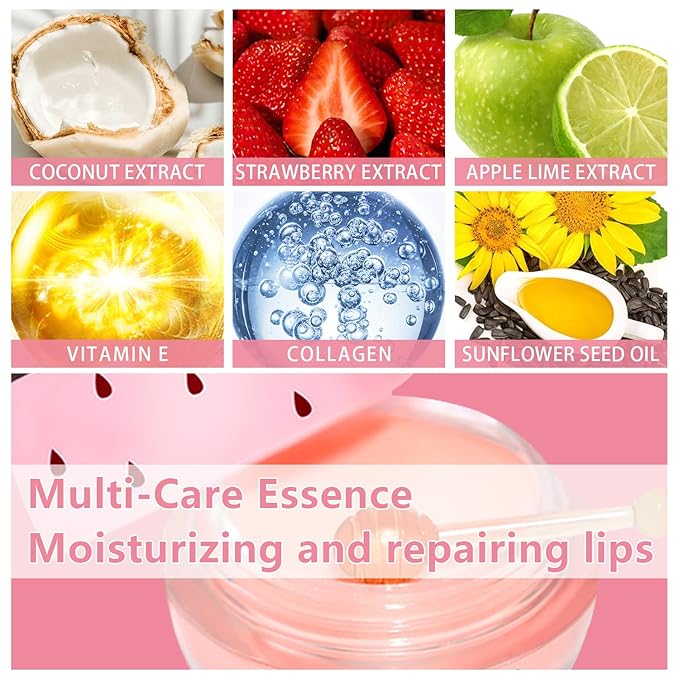 3 PCS Bee Lip Balm Honey Pot, Strawberry & Apple Lime & Coconut Lip Mask Overnight Propolis Moisturizing Lip Balm Hydrating Prevention Dry and Crack Lip Scrubs Exfoliator Lip Wrinkle Care (Set D)-Velvo Beauty