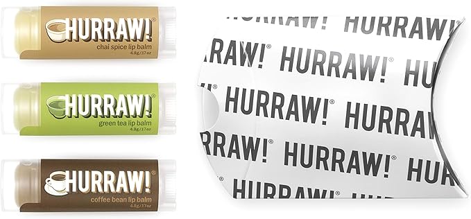 Hurraw! Chai Spice, Green Tea, Coffee Bean Lip Balms, 3 Pack Bundle: Organic, Certified Vegan, Cruelty and Gluten Free. Non-GMO, 100% Natural Ingredients. Bee, Shea, Soy and Palm Free. Made in USA-Velvo Beauty