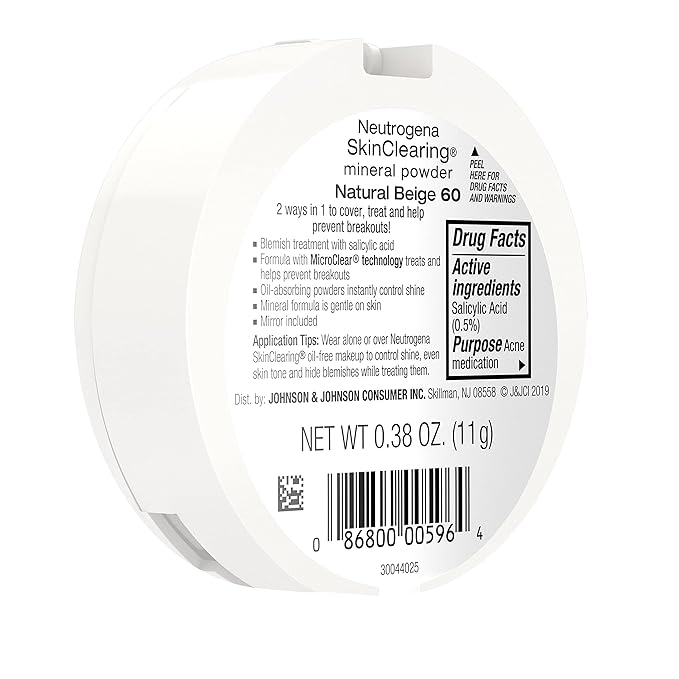 Neutrogena SkinClearing Mineral Acne-Concealing Pressed Powder Compact, Shine-Free & Oil-Absorbing Makeup with Salicylic Acid to Cover, Treat & Prevent Breakouts, Natural Beige 60,.38 oz (Pack of 2)-Velvo Beauty
