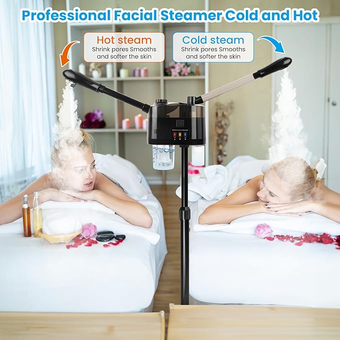 Professional Facial Steamer, Hot&Cold Mist Facial Steamer, Facial Humidifier on Wheels, Esthetician Steamer for Facial Deep Cleaning and Moisturize, Suitable for Spa, Salon and at Home Use-Velvo Beauty