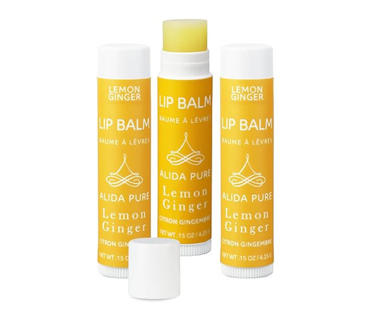 Lemon Ginger Lip Balm Collection, Vegan Lip Balm Set, Bees Wax Free, with Avocado Oil, Organic Jojoba Oil, Vitamin E, Natural Moisturizer For Dry, Cracked, or Chapped Lips, 3 Tube Set-Velvo Beauty
