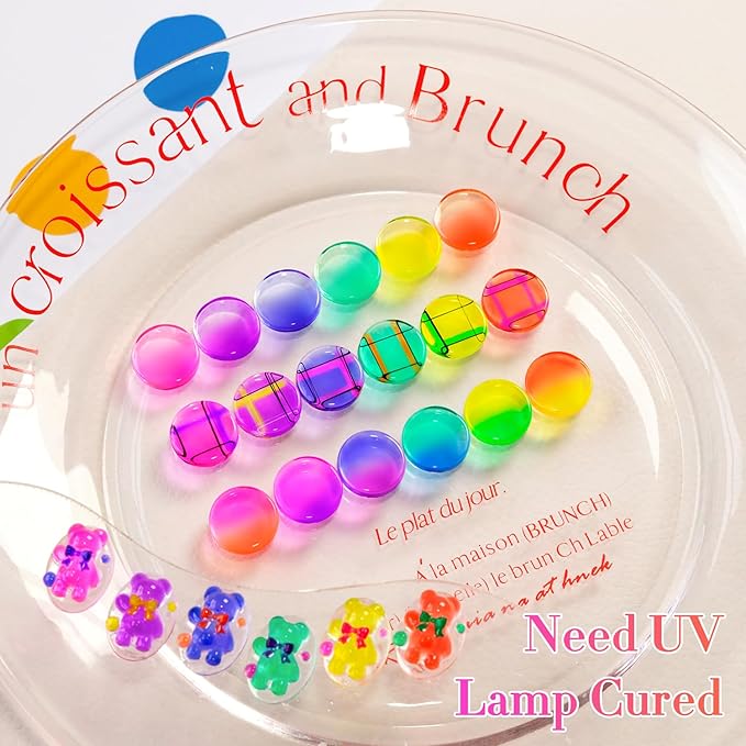 Double Rhythm 6 Pcs 15 ML Gel Polish Set Same Color Same Bottle Soak Off Jelly Neon Gel Polish Kit Nail Art Manicure Salon DIY at Home (Pink Purple Blue Green Yellow Green-T6-50)-Velvo Beauty