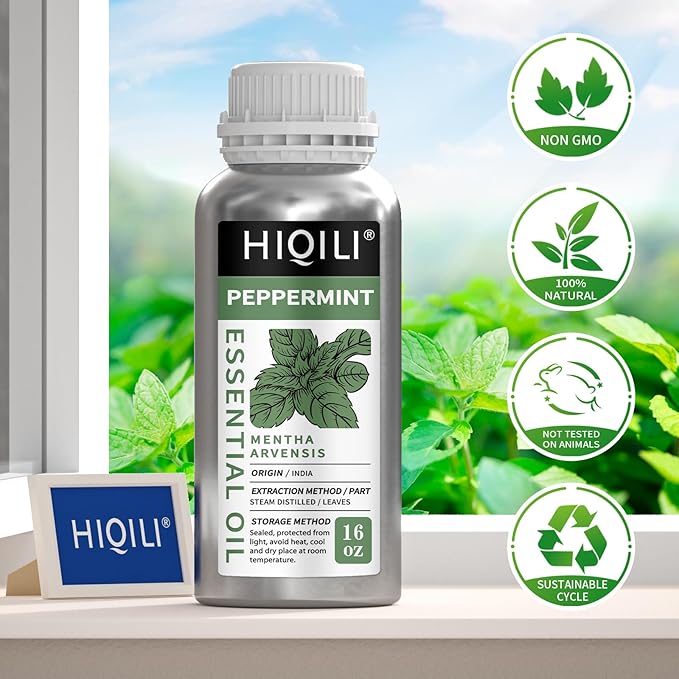 HIQILI Peppermint Essential Oil 16 oz 100% Pure Natural Aromatic Oil for Freshening Air, Hair Care, DIY Soap, SPA & Home Use-Velvo Beauty