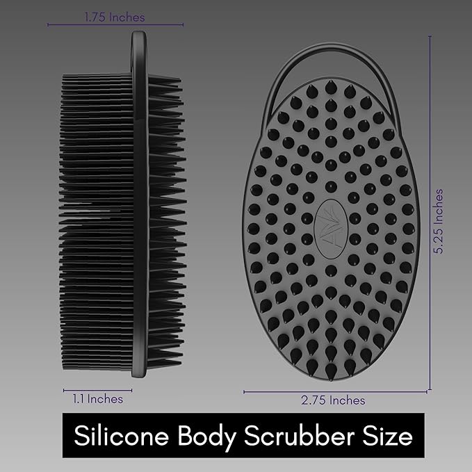 Avilana Silicone Body Scrubber – Gentle Shower Brush & Loofah Alternative- Food Grade & Lab Tested – Fast-Drying, Hygienic, BPA-Free Silicone Body Gentle Exfoliator (Black, Scalp)-Velvo Beauty