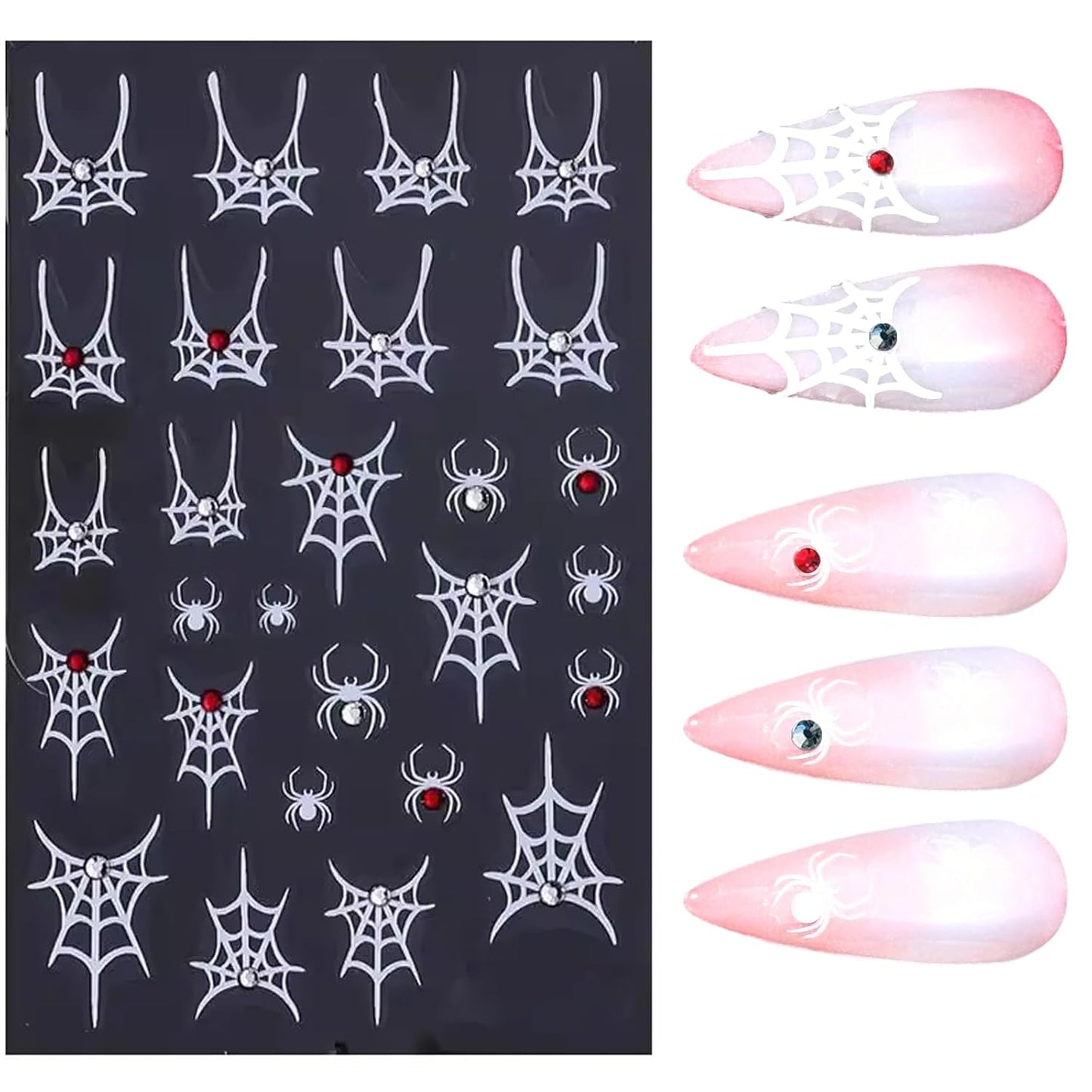 SILPECWEE 6 Sheets Halloween Nail Art Stickers, 3D Metal Nail Stickers Diamond Spider Web Nails Art Design Decal Manicure Sticker for Women Girl DIY Holiday Decoration-Velvo Beauty