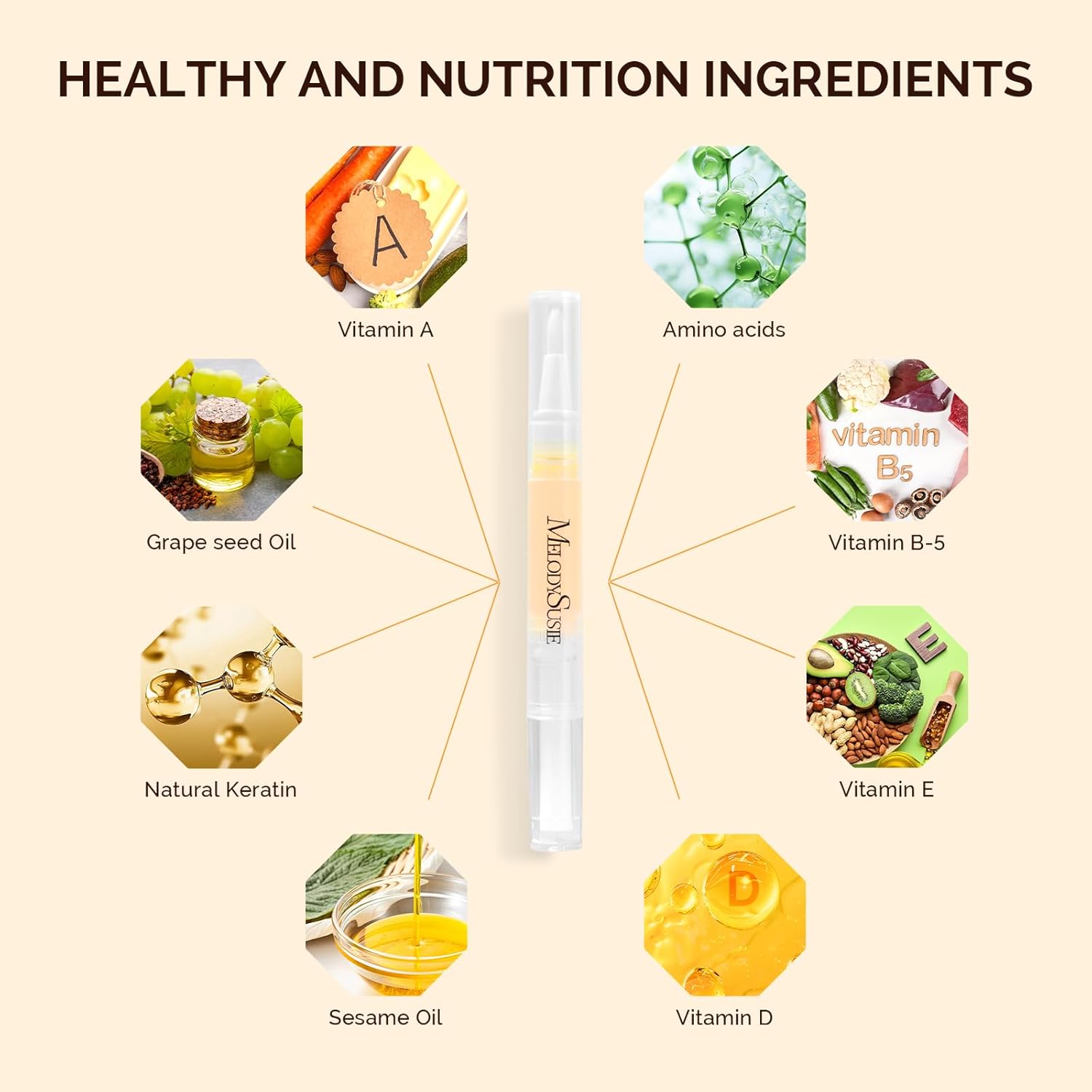 MelodySusie 6Pcs Cuticle Oil Pen Set,Nail Moisturizing Cuticle Oil Enriched with Vitamin E,Softens and Repairs Cuticles,Nail Strengthener,Protects Damaged Skin,Thin Nails,for Home and Salon Use-Velvo Beauty